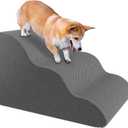 Pet Stairs for Small Dogs and Cats, Comfortable Curved Design with Waterproof Cover, High-Density Foam Steps for Beds or Sofas, Durable and Lightweight, 3-Layer, 21.7x15.7x13.8 Inches Grey