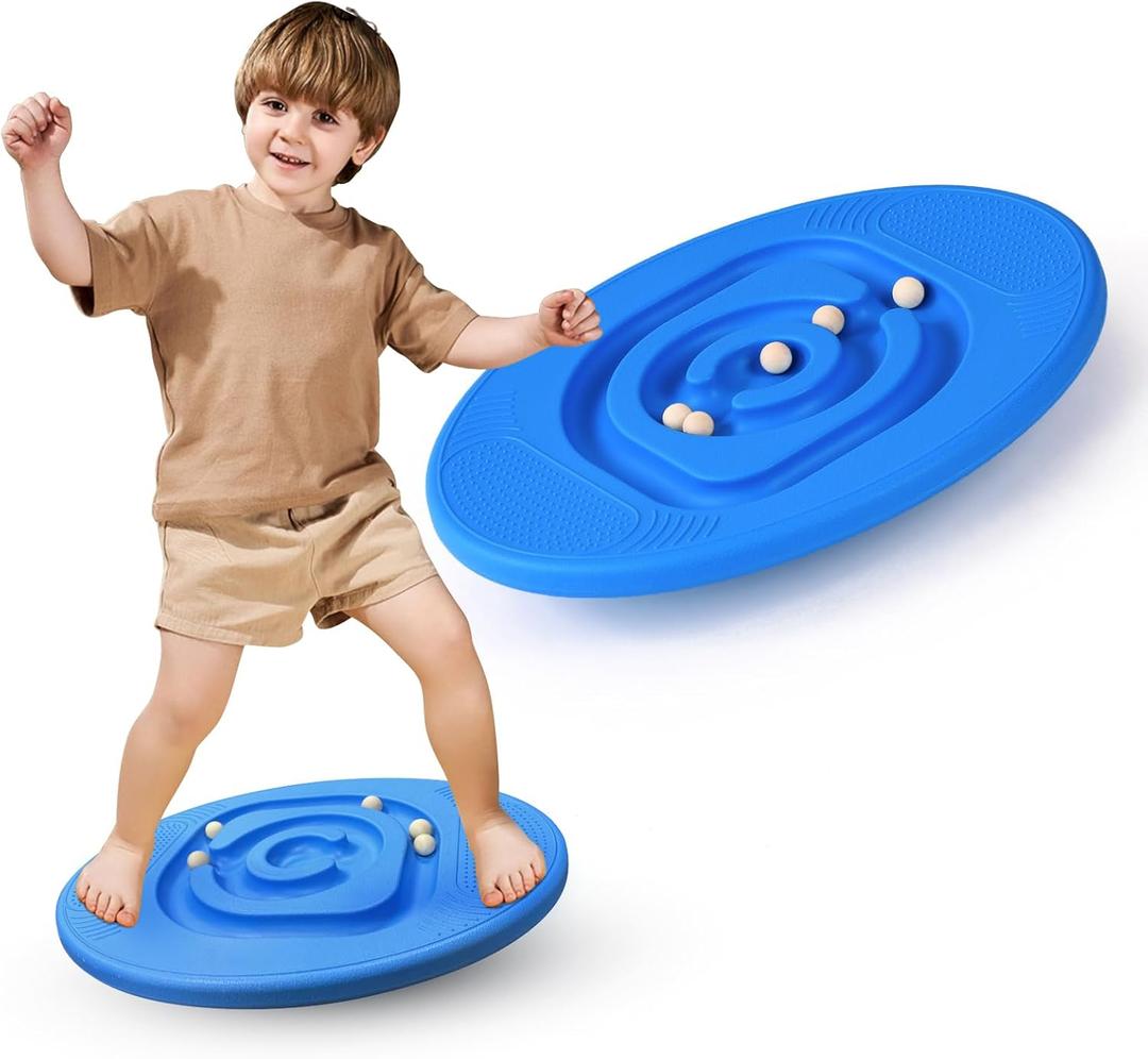 Kids Maze Balance Board - Wobble Trainer for Ski Surf Snowboard, Non-Slip Sensory Rocker Ages 3-12, Core Therapy & Skate Prep (Ocean blue)