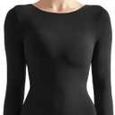 SUUKSESS Women Crew Neck Long Sleeve Bodysuit Sexy Thong Bodysuit Shirts (Black, S)