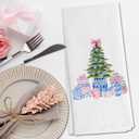 Preppy Chinoiserie Christmas Tree Kitchen Towels, Pink and Blue Xmas Tree Decorative Hand Towels for Bathroom, Grandmillennial Christmas Dish Tea Towels for Kitchen Decor, 16x24 Inch (Section 3)