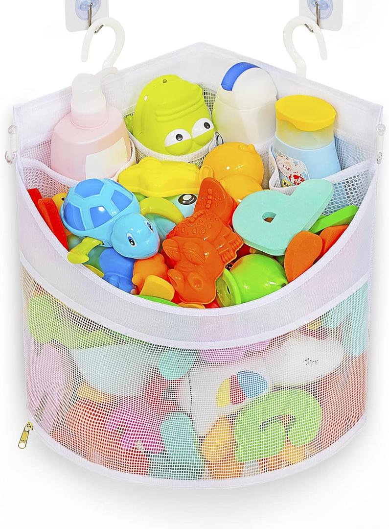 Ligereza Baby Bath Toy Organizer, Quick Drying and Mould Proof, Corner Hang-Suspension Holder, Large Capacity Multi Use Shower Caddy (White)