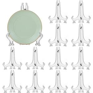 LonlyEagle 12 Pack 6 Inch Clear Plastic Easels or Stand/Plate Holders to Display Pictures or Other Items at Weddings, Plate Stands for Home Decoration, Birthdays, Tables