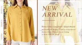 MANAIXUAN Womens Long Sleeve Button Down Shirt Blouse Loose Fit Casual V-Neck Tops, XXL
