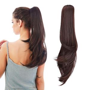 Ponytail Extension,Hair Extension Ponytail 20" Long Claw Hair Extension Synthetic Wavy Straight Hairpieces Ponytail Clip in Ponytail Wig Daily Fluffy Pony Tail for Women(Brunette)