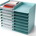 Tatuo 16 Pack Stackable Paper Trays Plastic Letter Tray Desk Organizer Paper Holder Organizer Storage Office Desk Accessories for Classroom Magazine File Documents 12.8" x 9.45" x 1.97", Blue Green