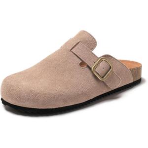 Women's Suede Clogs Leather Mules Comfort Cork Footbed Sandals Potato Shoes with Arch Support (8.5, Taupe)