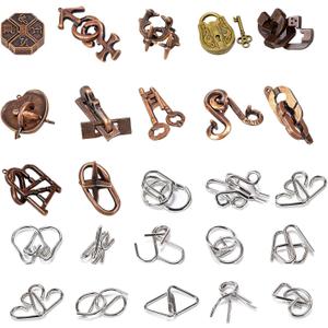 24 Pack Brain Teaser Puzzle Set, Wire Puzzles & 3D Metal Challenges with Balance Challenges, IQ Logic Games and Mind Teaser Toys Party Favors for Kids Teens and Adults