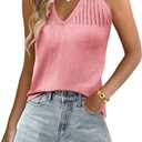 Yeokou Sweater Vest for Women Crochet Tank Top Knitted Tops Camis Tee Halter V Neck Sleeveless Summer Shirts Pullover(Pink-XS)