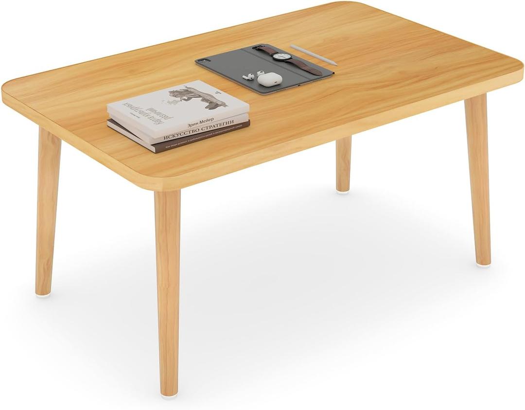 Square Coffee Table Low Table with 4 Solid Wood Sturdy Legs, Floor Table Desk for Sitting on The Floor, Storage and Living Room Furniture (Natural)