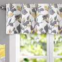 DriftAway Ryan Sketch Flower Floral Branch Leaves Lined Thermal Insulated Window Curtain Valance Rod Pocket 52 Inch by 14 Inch Plus 1.75 Inch Header Yellow Gray