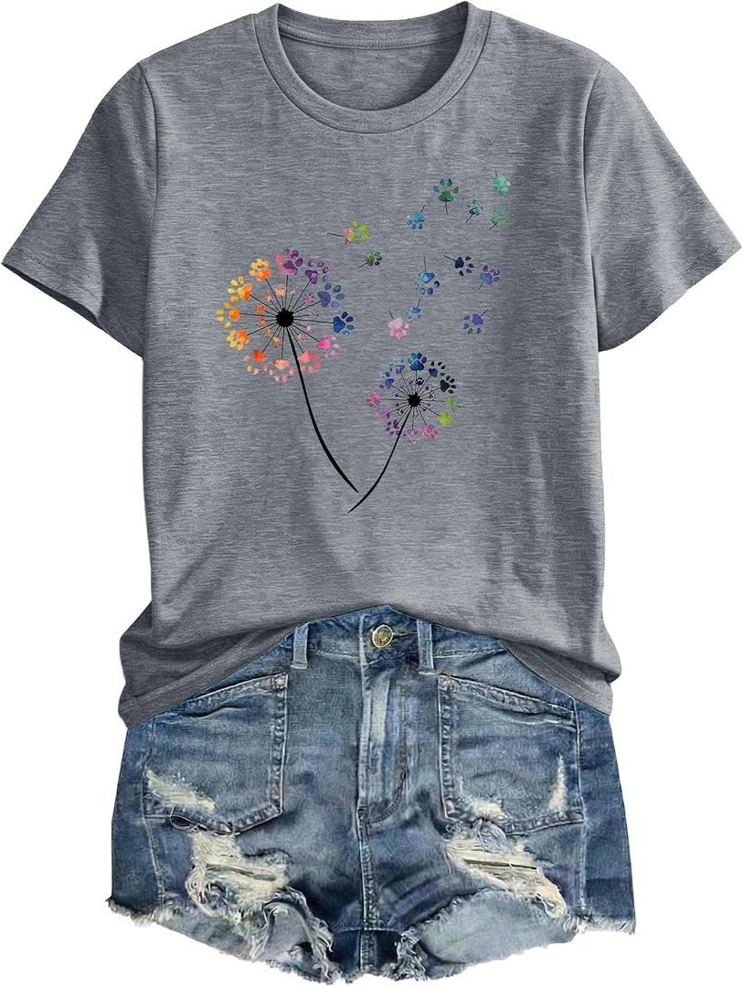 Anbech Womens Dandelion Graphic T-Shirts Teen Girls Cute Sunflower Print Casual Tee Tops, Small
