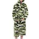 IHU Boys Fleece Robe, Kids Hooded Soft Fuzzy Robes Bathrobe Toddler Flannel Pajamas Sleepwear Spa Plush Robe for Boys Girls Green Camo,5-6 Years
