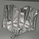 ChiaoLezhee Heart Corset Top For Women, Sexy Concert Outfits Going Out, Strapless Crop Top, Overbust Bustier, Silver Leather, X-Small