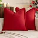 MIULEE Christmas Decorative Throw Pillow Covers Neutral Linen Fringe Throw Pillows Set of 2 Red Boho Farmhouse Cushion Covers with Tassels for Couch Sofa Bed Living Room Spring Home Decor 18x18 Inch