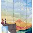 Outdoor Puffy Camping Blanket, Lightweight Down Alternative Puffy Printed Camping Large Ultra Warm Hammock Top Quilt Waterproof Blanket for Traveling Picnic Beach Party Cold Weather (Sunset) 79X55