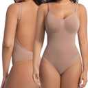 Backless Thong Shapewear for Women with Tummy Control, Seamless Sculpting Bodysuit for Workouts and Daily Wear (Small-Medium, Mocha)