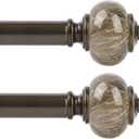 KAMANINA 2 Pack Curtain Rods for Windows 48 to 84 Inches (4-7ft), 1 Inch Single Heavy Duty Curtain Rod, Decorative Drapery Rod with Marble End, Antique Bronze