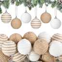 Syhood 18 Pcs 1.57 Inch Mini Christmas Ball Ornaments Boho Farmhouse Jute Rope Hanging Balls Burlap Neutral Rustic Ornaments for Xmas Tree Holiday Wreath Garland Wedding Home