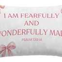 Coquette Pink Bow Christian Pillow Covers 12x20, Christian Room Home Decor, Coquette Room Decor, Psalm 139:14 Religious Bible Verse Decorative Lumbar Pillow Covers