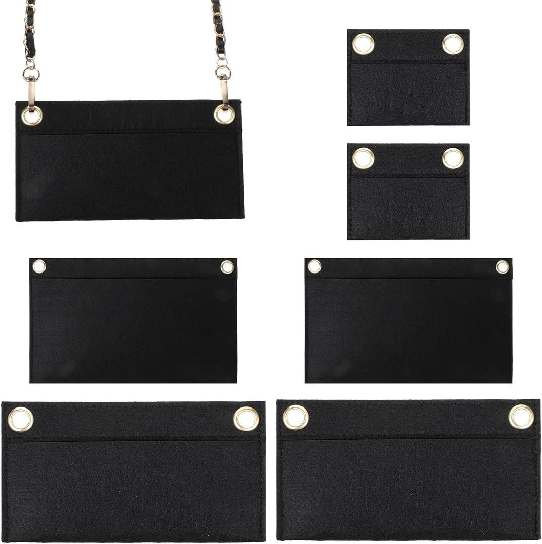 6 Pack Felt Purse Organizer Insert with Eyelet, Purses Crossbody Conversion Liner Wool Tote Bags Organizers Bag Classic Inner Pocket Storage for Envelope Bag Women Clutch Bags Handbag No Chain
