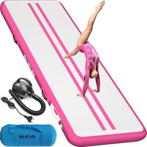 ALIFUN Inflatable Gymnastics Tumble Track Mat Air Training Mat 13ft/16ft/20ft Non Slip for Home/Gym/Yoga Pink 10ft 4In Thick