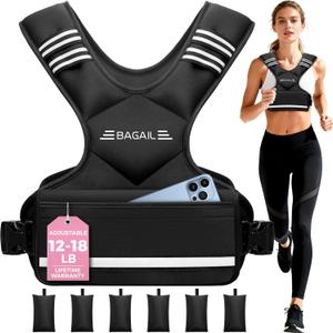 BAGAIL Adjustable Weighted Vest for Women 4-10lb, Comfortable U-Neck Rucking Vest with 6 Removable Weights, Storage Pocket and Reflective Strips for Walking, Jogging, Weight Loss & Home Workouts