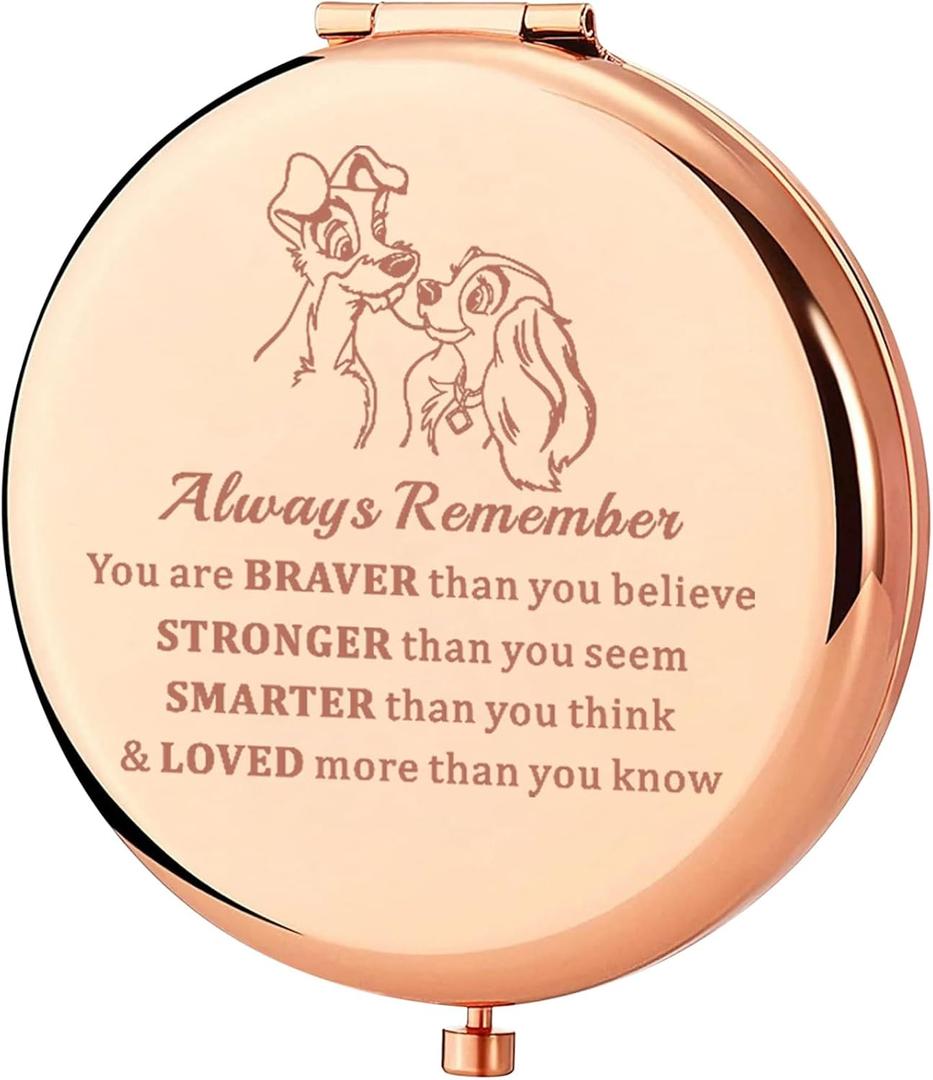 KEYCHIN Lady Dog Pocket Mirror Tramp Dog Fans Gifts You are Braver Stronger Smarter Than You Think Lady Tramp Couple Compact Mirror (Lady Dog-RG)