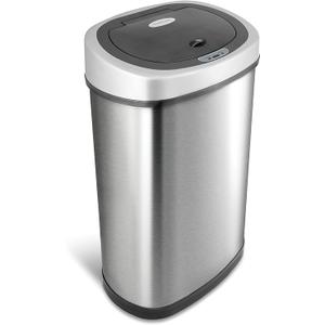 NINESTARS DZT-50-9 Automatic Touchless Infrared Motion Sensor Trash Can, 13 Gal 50L, Stainless Steel Base (Oval, Silver/Black Lid)