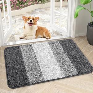 Kitinjoy Indoor Outdoor Door Mat, 24x16 Non-Slip Absorbent Dirt Trapper, Low-Profile Washable Inside Entrance Front Floor Mat, Sturdy Soft Entry Doormats for Entryway, Grey
