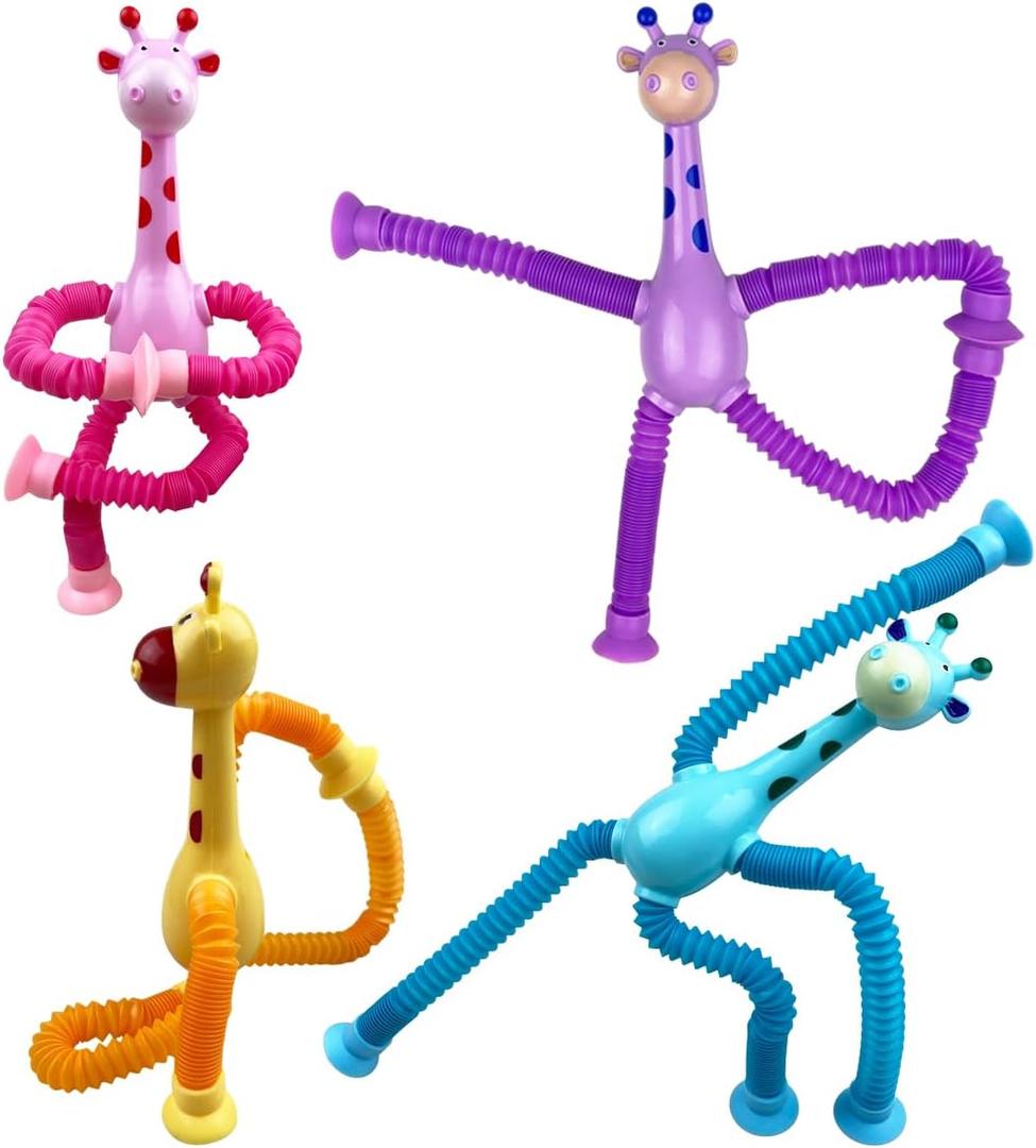 3 x Anditoy 4 Pack Giraffe Suction Cup Pop Tubes Toys Sensory Toys for Kids Boys Girls Toddlers Christmas Stocking Stuffers Gifts