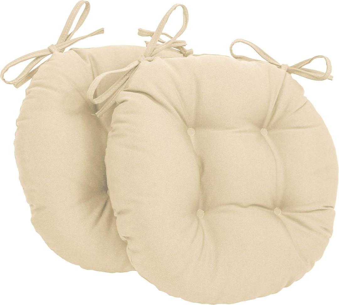 Blazing Needles Solid Twill Round Tufted Chair Cushions (Set of 2), 16", Natural