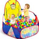 Eocolz Kids Ball Pit Large Pop Up Childrens Ball Pits Tent for Toddlers Playhouse Baby Crawl Playpen with Basketball Hoop and Zipper Storage Bag, 4 Ft/120CM, Balls Not Included (Blue Yellow Red)