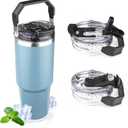 30oz Tumbler with Handle and Flip Straw Lid Double Wall Insulated Travel Coffee Mug Stainless Steel Vacuum Insulated Coffee Tumbler Cup for Hot and Cold Beverages,Leak-proof (30oz,Glacier blue)