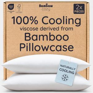Bambaw 100% Viscose Derived from Bamboo Pillowcase Standard Size Set of 2 Cooling Pillow Cases for Hot Sleepers, Breathable & Good for the Skin, Cooling Pillow Cover with Envelope Closure (White)
