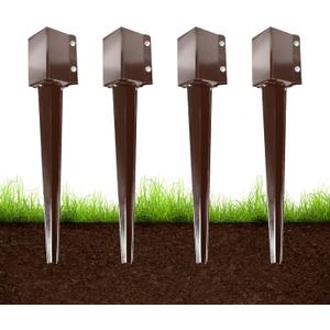 ARIFARO 4x4 Fence Post Anchor Ground Spike, 24 Inch Heavy Duty Powder Coated Metal Post Anchor for Mailbox, Fence & Garden Posts, Fits 3.5" x 3.5" Actual Post, Brown, Pack of 4