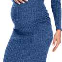 LAHILO Long Sleeve Maternity Sweater Dress for Fall Winter Baby Shower & Photoshoot - Women's Pregnancy Maternity Dresses (Large, Blue)