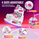 Adjustable Ice Skates for Kids Girls Boys, 4 Size Adjustable Beginner Ice Hockey Skates for Youths Teen, Warm Ice Skating Shoes with Electroplated Color-Changing Blades for Outdoor and Rink (Pink Red)