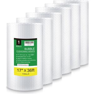 WANGUAGUA Bubble Packing Wrap, Carton of 6 Rolls 17 Inch x 36 ft