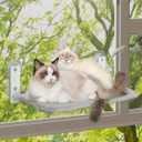 keny Cordless Cat Window Perch, Foldable Cat Window Hammock with 4 Suction Cups, Reversible Cover with Two Different Kinds of Fabrics, 40Lbs Load Capacity Sturdy Cat Window Bed for Cats Inside, Grey (Medium)