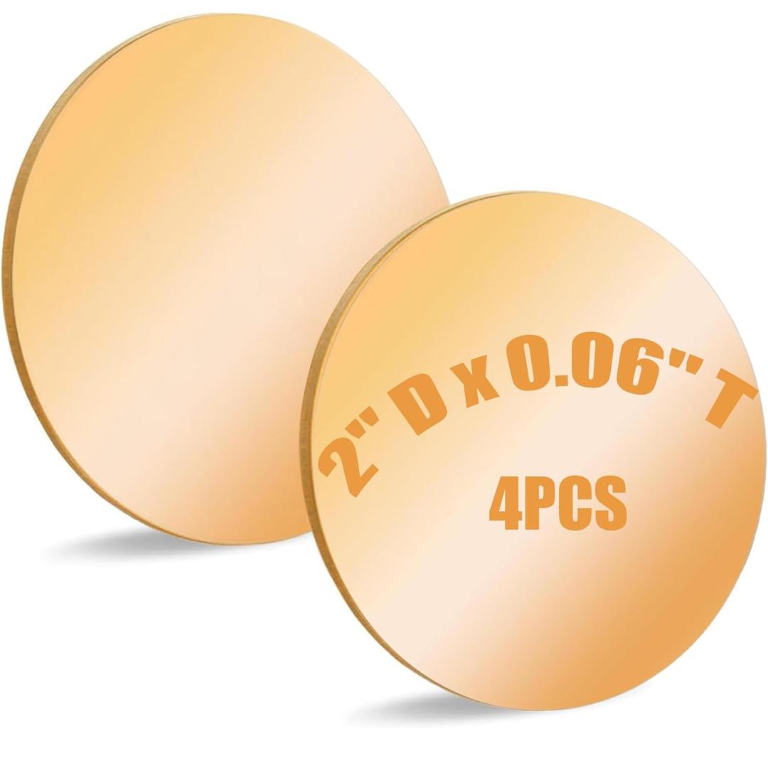 4PCS Brass Round Plate,0.06" Thickness x 2" Diameter,14 Gauge Round Brass Metal Sheet for Crafts,DIY, Jewelry, Electrical, Repair, Industrial