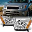AKKON - For 2001-2003 Toyota RAV4 Clear Headlights Head Lamps Driver and Passenger Side Replacement Pair (Chrome Housing)