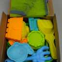 Collapsible Beach Toys Set for Kids,Sand Bucket Shovel, Rake, Mesh Bag 4 Molds & Castle Building Set for Beach Travel,Sandbox Toys, Foldable Beach Essentials for Toddlers 3-10(Blue&Green)