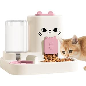 1.6L Auto Gravity Pet Feeder and 0.6L Water Dispenser Set, Automatic Cat Food and Water Dispenser, Gravity Pet Feeder for Small Medium Dog Puppy Cat Kitten (Pink)