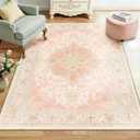 CAPALOCA Machine Washable Rugs Nursery Rug 4x6 Cute Girl Non Slip Low Pile Water Repellent Soft Print Pattern for Bedroom Indoor Decor Kids Playroom Pink Green