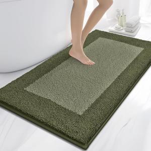Anllugs Bathroom Rugs 30" x 60", Non-Slip Extra Soft Absorbent Bath Rugs, Machine Washable Quick Dry Bath Mats for Bathroom Floor, Shower, Bathtub and Sink, Olive Green & Green