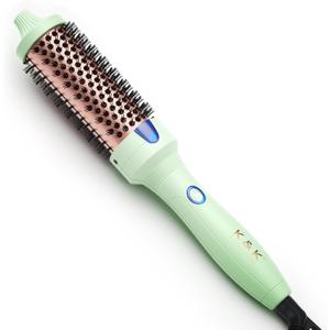 K&K Thermal Brush for Blowout Look, 1.5 Inch Ionic Heated Round Brush Makes Hair Smoother, Dual Voltage Thermal Round Bristle Get Natural Curls, Easy to Use, 30S Fast Heating, Green