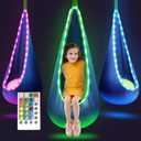 Light Up Kids Pod Swing Seat, Sensory Swing with 16 Colors Change and 4 Modes, Hanging Hammock Chair for Indoor and Outdoor (Pink)