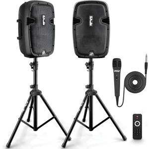 Pyle Active + Passive PA Systems - Dual 8inch 700 Watt Max Power Output Speaker with Microphone, Bluetooth Wireless Streaming, MP3/USB/SD/AUX Readers, Speaker Stands- Pyle PPHP849KT