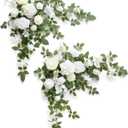 Ling's moment 2PCS Artificial Floral Swags Centerpieces Wedding Arch Flowers White Rose Garland Greenery Arrangements for Sweetheart/Head Table Easel Wall Entryway Board Backdrop Decor