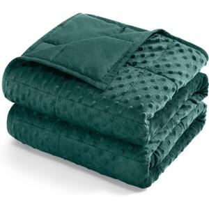 Kivik Cooling Weighted Blanket for Adults, 15 lbs Breathable Minky Dot Heavy Throw Blankets, Ultra Soft Weighted Comforter, Machine Washable, 60"x80" Queen, Dark Green